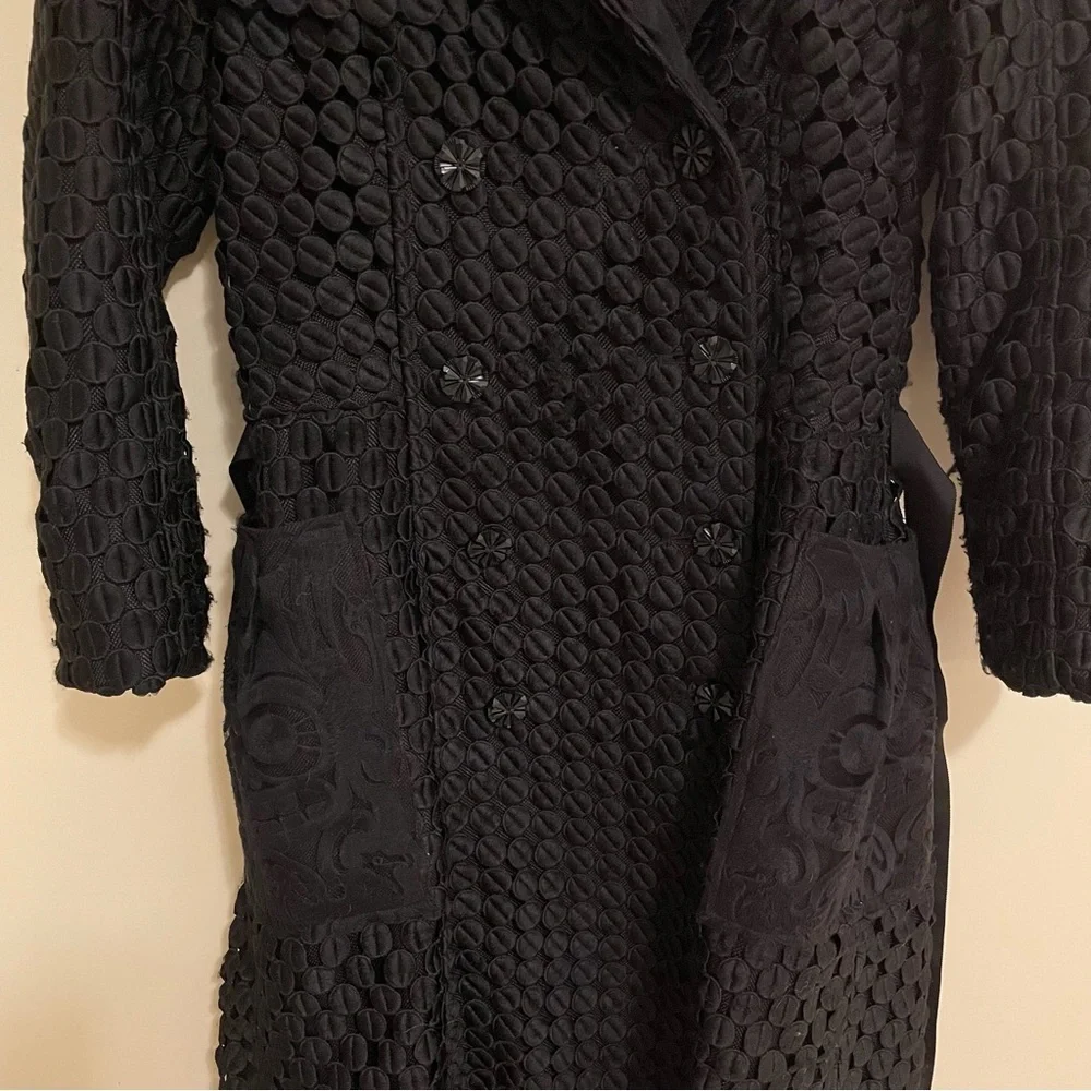 Byron Lars Beauty Mark Rare Textured A-Line Statement Coat with Waist Belt Sz 6